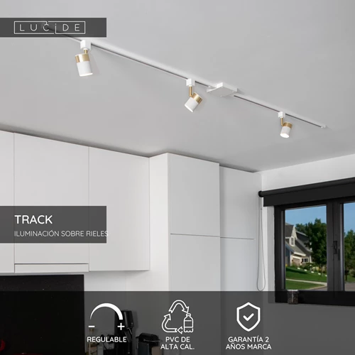 Lucide TRACK Carril superior - Sistema de carril monofásico / Iluminación con rieles - 1 metro- Blanco(Extensión) - USP